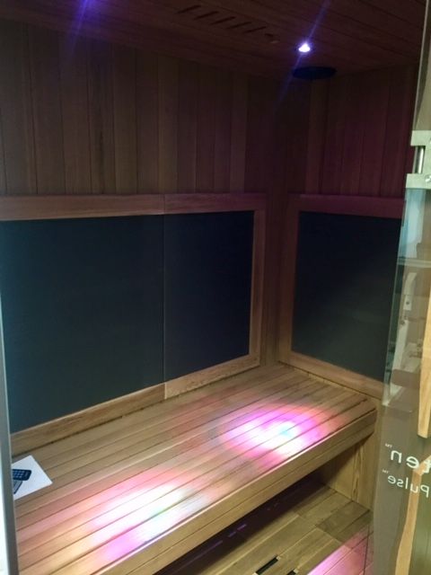 Inside the infrared sauna with chromotherapy lighting